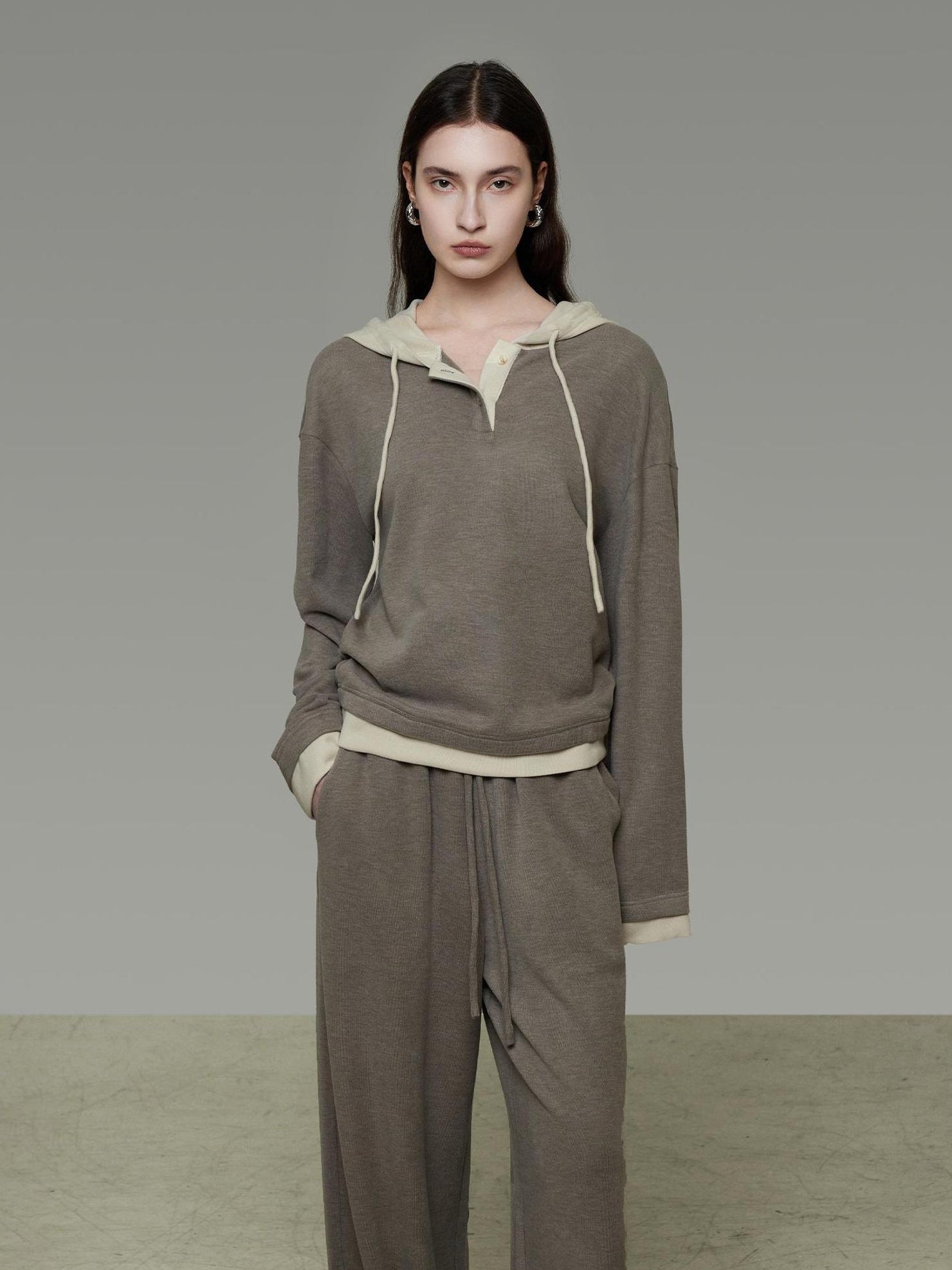 UNSPOKEN Stretchy Comfy Loose Fit Long Sleeve Colorblock Hooded Pullover Women Blouse