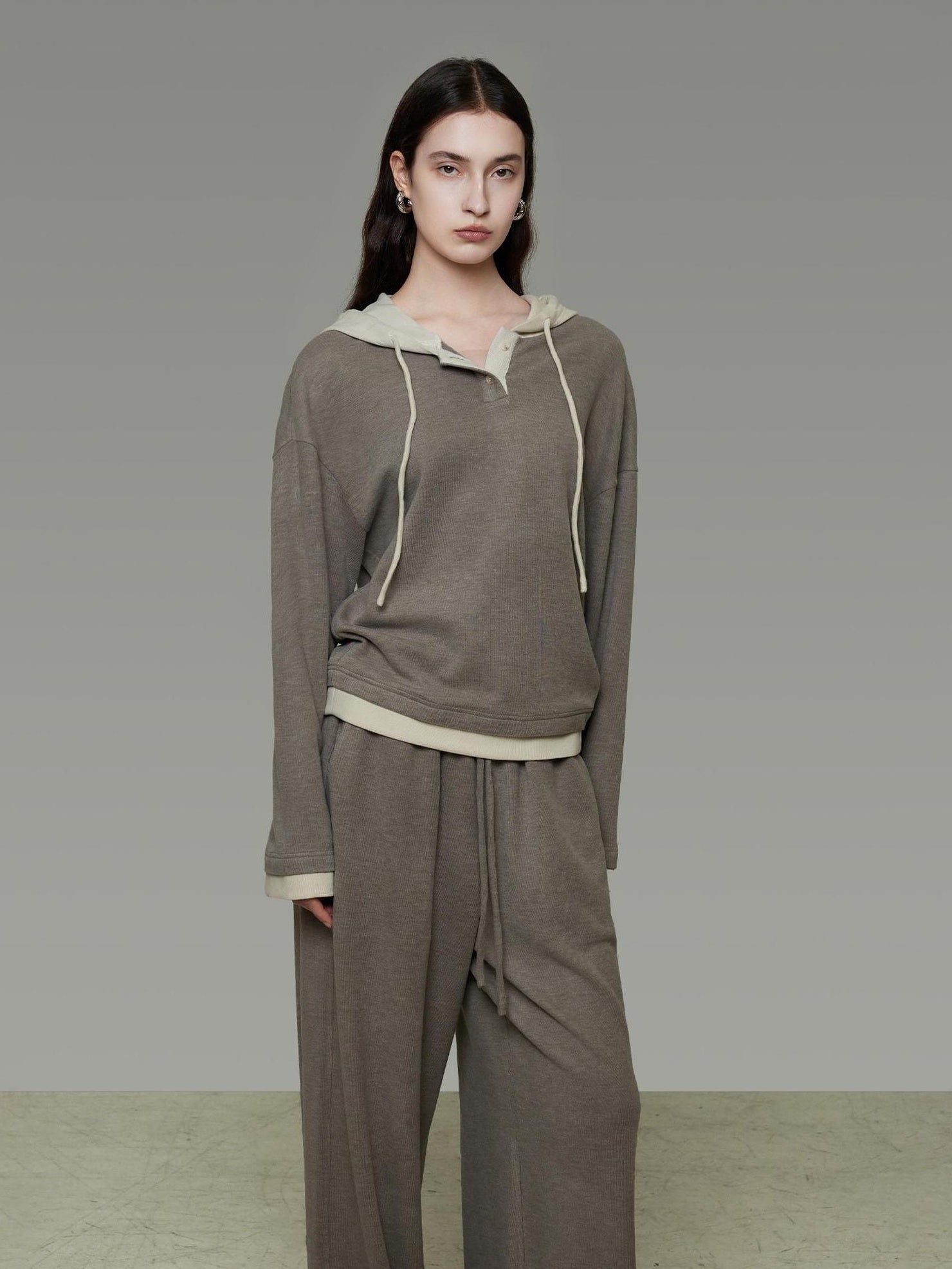 UNSPOKEN Stretchy Comfy Loose Fit Long Sleeve Colorblock Hooded Pullover Women Blouse