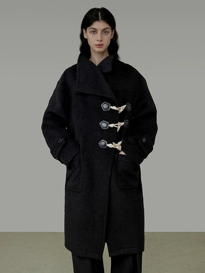 UNSPOKEN Thick Oversized Single Breasted Minimalist Longline Black Workwear Coat