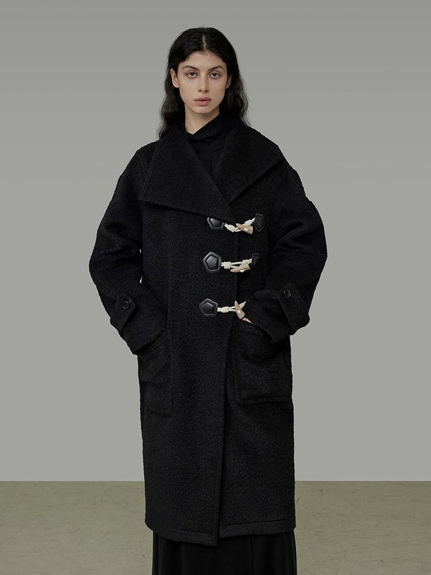 UNSPOKEN Thick Oversized Single Breasted Minimalist Longline Black Workwear Coat