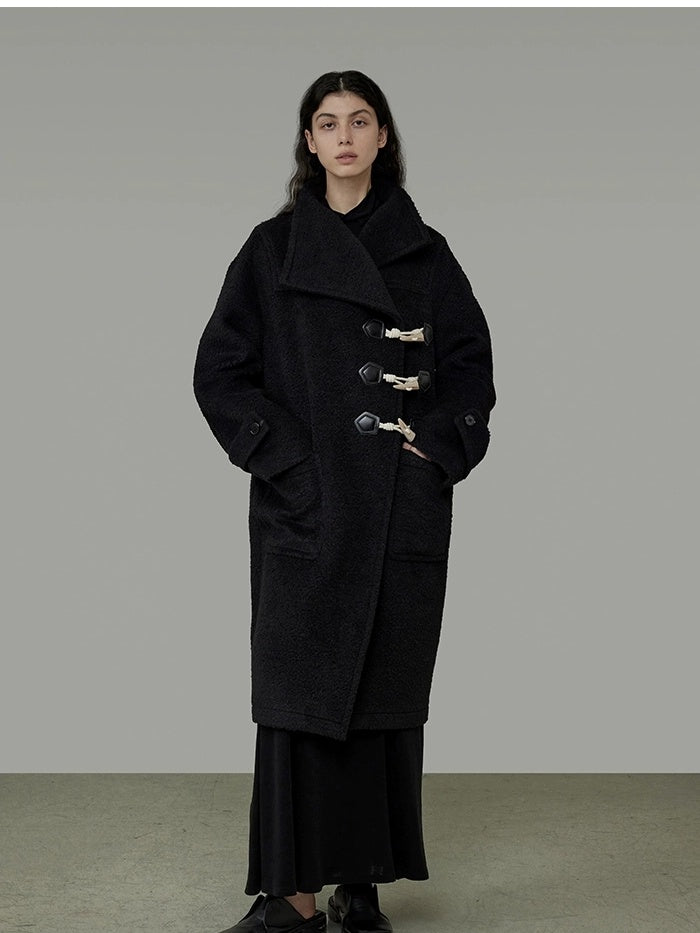 UNSPOKEN Thick Oversized Single Breasted Minimalist Longline Black Workwear Coat