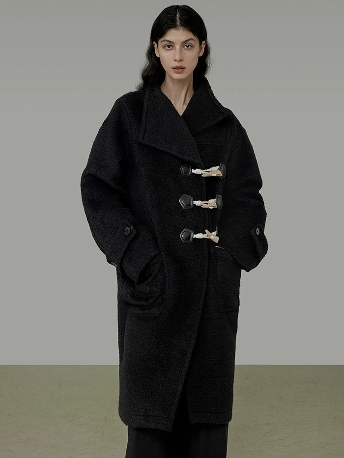 UNSPOKEN Thick Oversized Single Breasted Minimalist Longline Black Workwear Coat