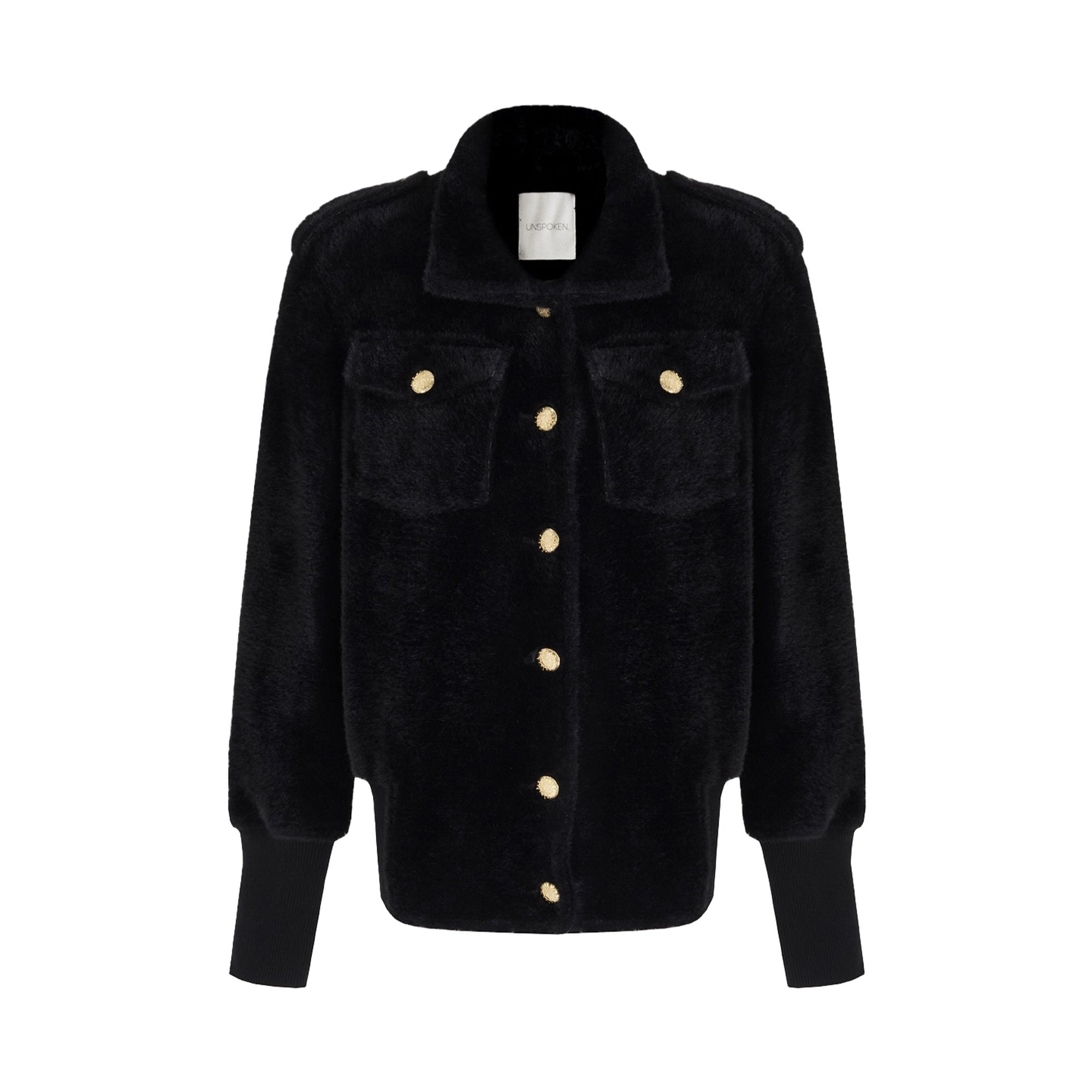 UNSPOKEN_Thick_Structured_Slim_Fit_Stand_Collar_Single_Breasted_Womens_Black_Nylon_Jacket_MISSTT