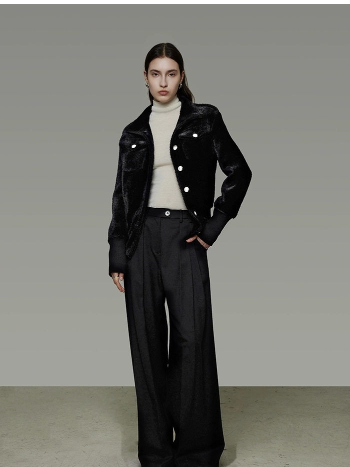 UNSPOKEN Thick Structured Slim Fit Stand Collar Single Breasted Womens Black Nylon Jacket