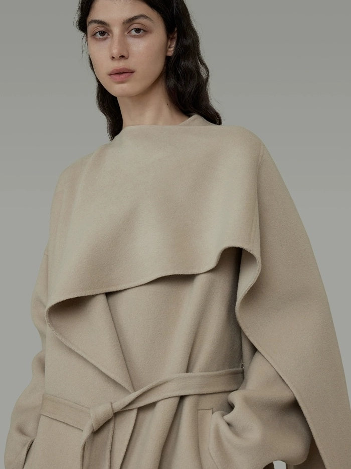 UNSPOKEN Tie Waist Minimalist Office Loose Fit Structured Tailoring Women Long Gray Coat