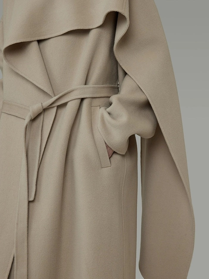 UNSPOKEN Tie Waist Minimalist Office Loose Fit Structured Tailoring Women Long Gray Coat