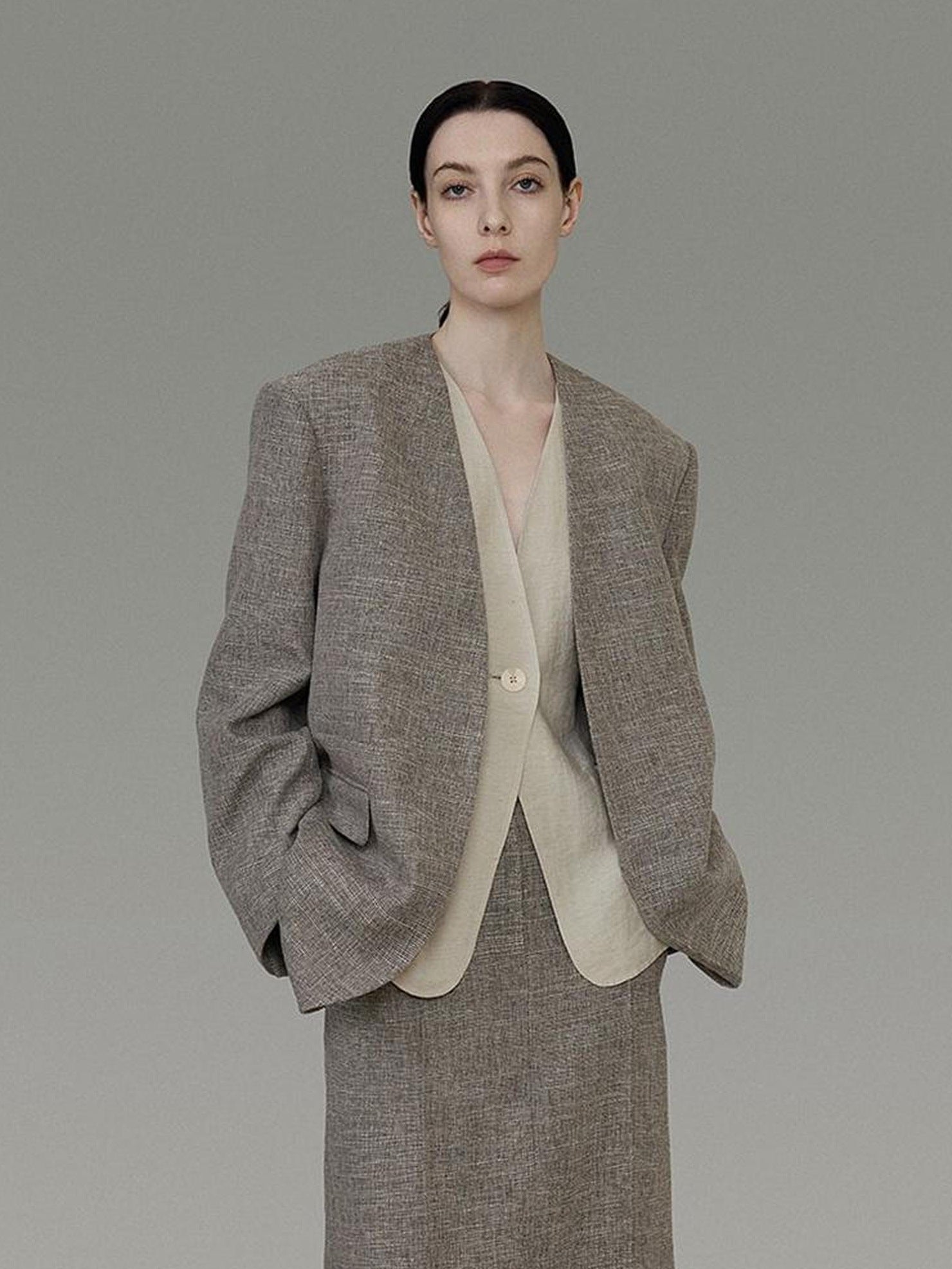 UNSPOKEN Versatile Open Front Relaxed Fit Workwear Long Sleeve Polyester Women Blazer