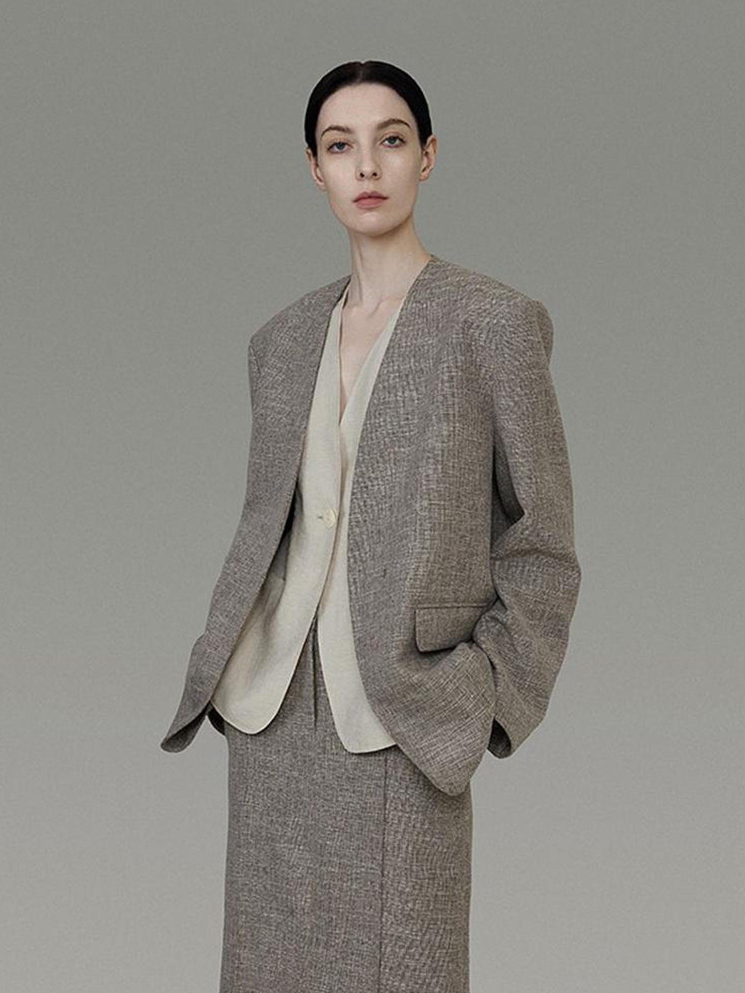 UNSPOKEN Versatile Open Front Relaxed Fit Workwear Long Sleeve Polyester Women Blazer