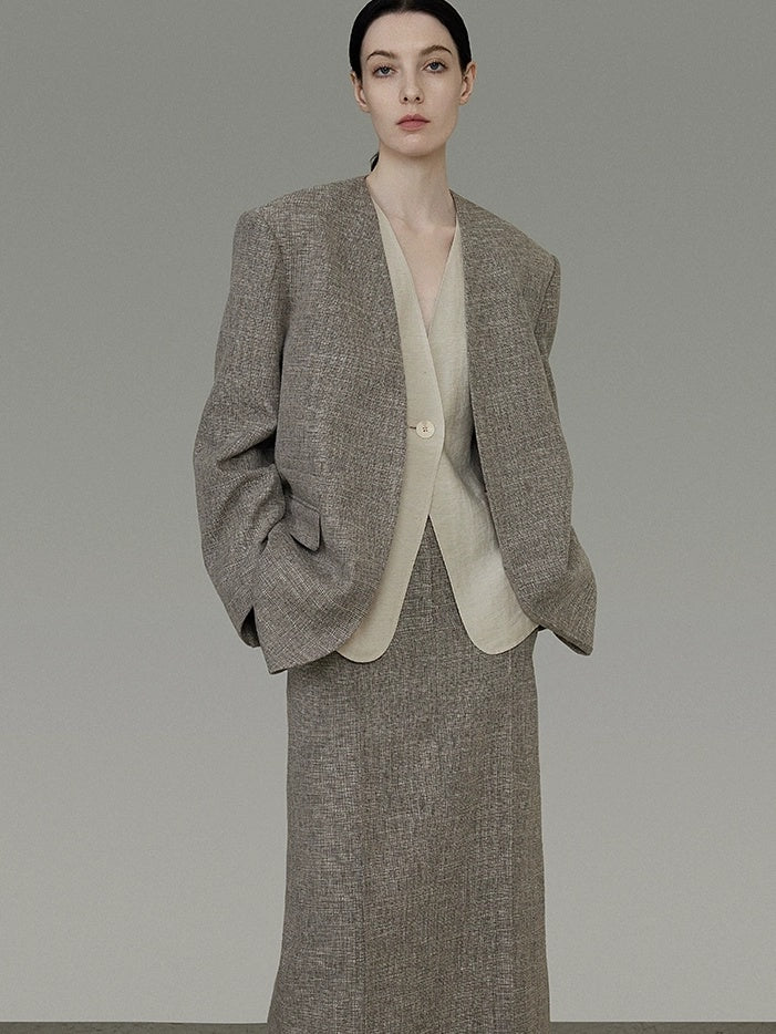 UNSPOKEN Versatile Open Front Relaxed Fit Workwear Long Sleeve Polyester Women Blazer