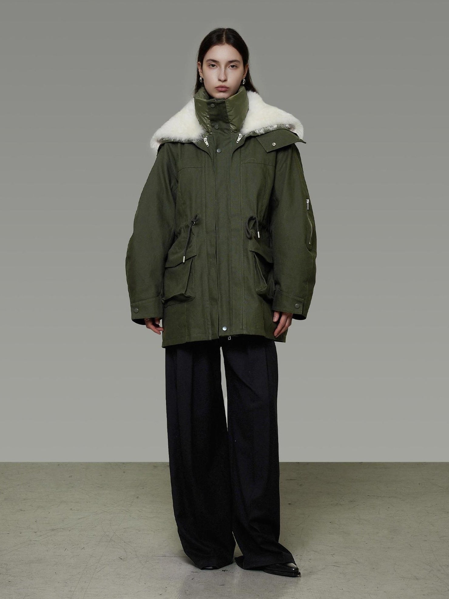 UNSPOKEN Warm 90% White Duck Down Midlength Loose Fit Collar Fur Trim Women Down Coat