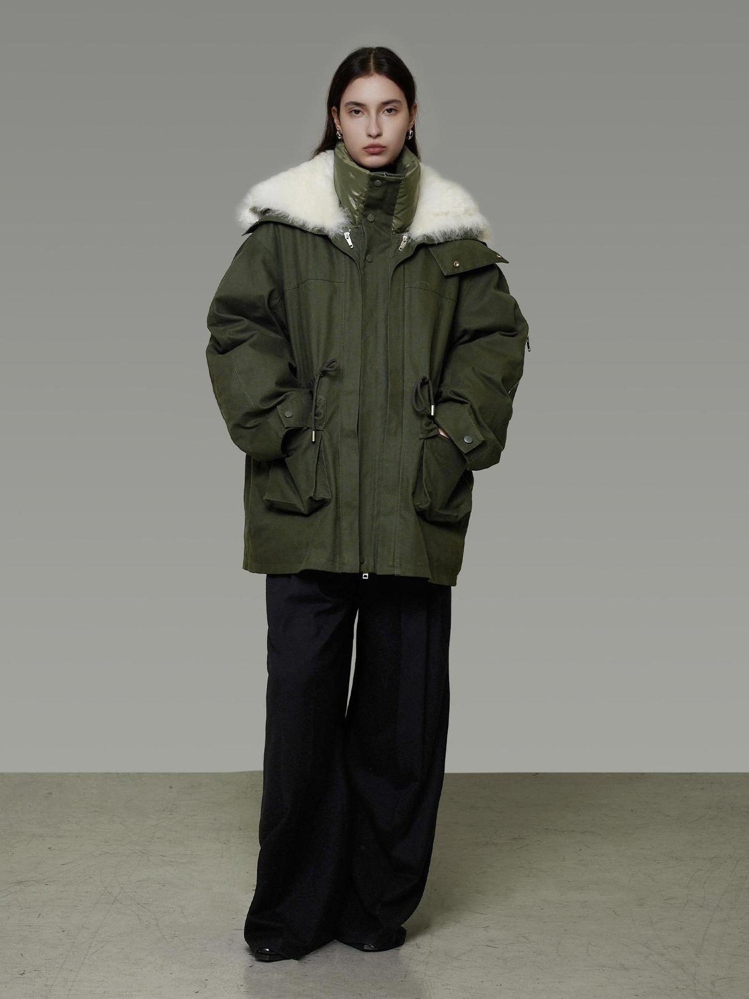 UNSPOKEN Warm 90% White Duck Down Midlength Loose Fit Collar Fur Trim Women Down Coat