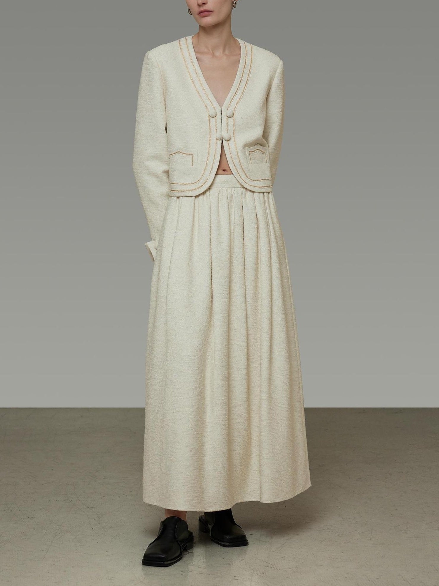 UNSPOKEN Warm Cotton V Neck Button Short Relaxed Fit Two Piece Office White Blouse