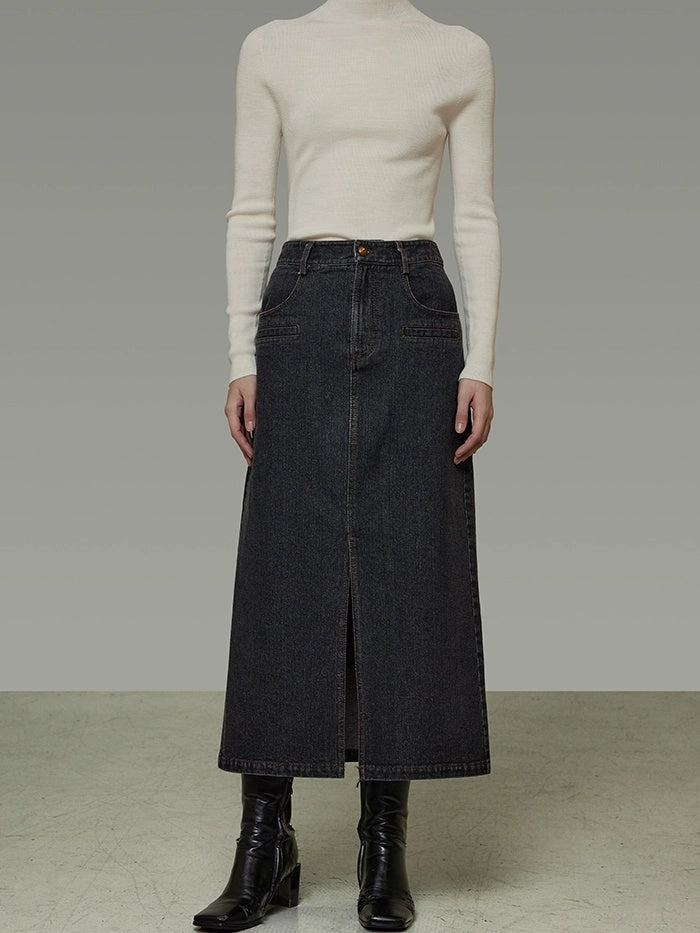 UNSPOKEN Warm Slim Fit Long Sleeve Button Front Women Washed Black Solid Color Jacket