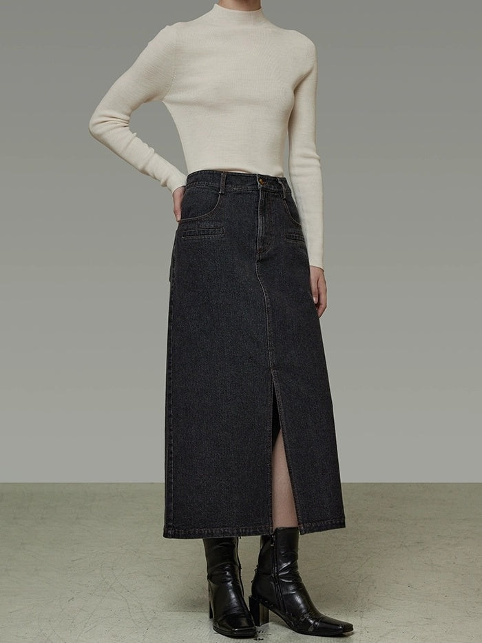 UNSPOKEN Warm Slim Fit Long Sleeve Button Front Women Washed Black Solid Color Jacket