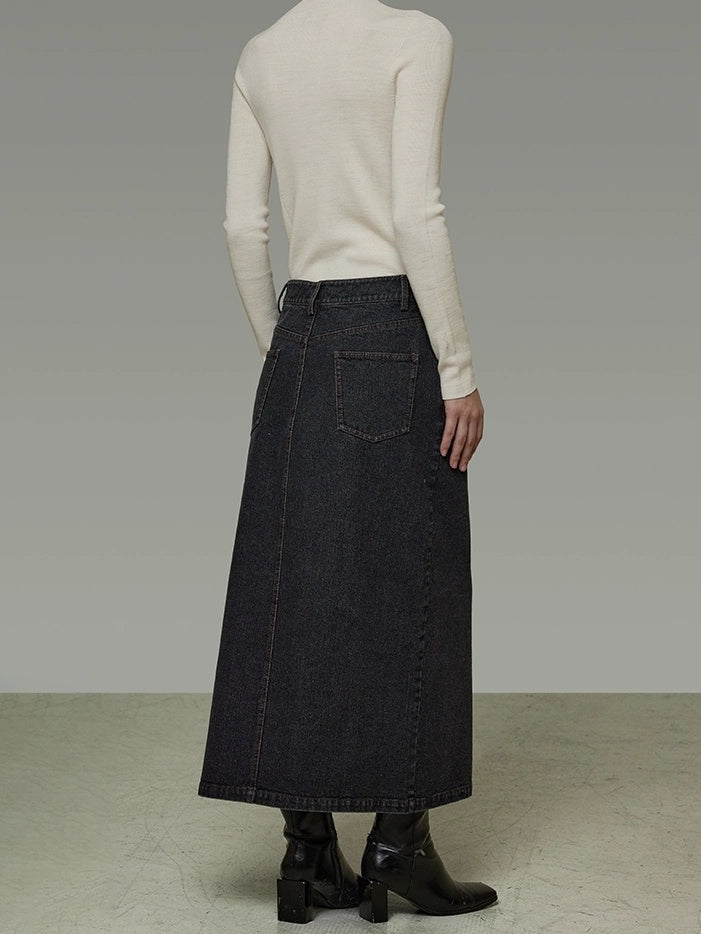 UNSPOKEN Warm Slim Fit Long Sleeve Button Front Women Washed Black Solid Color Jacket