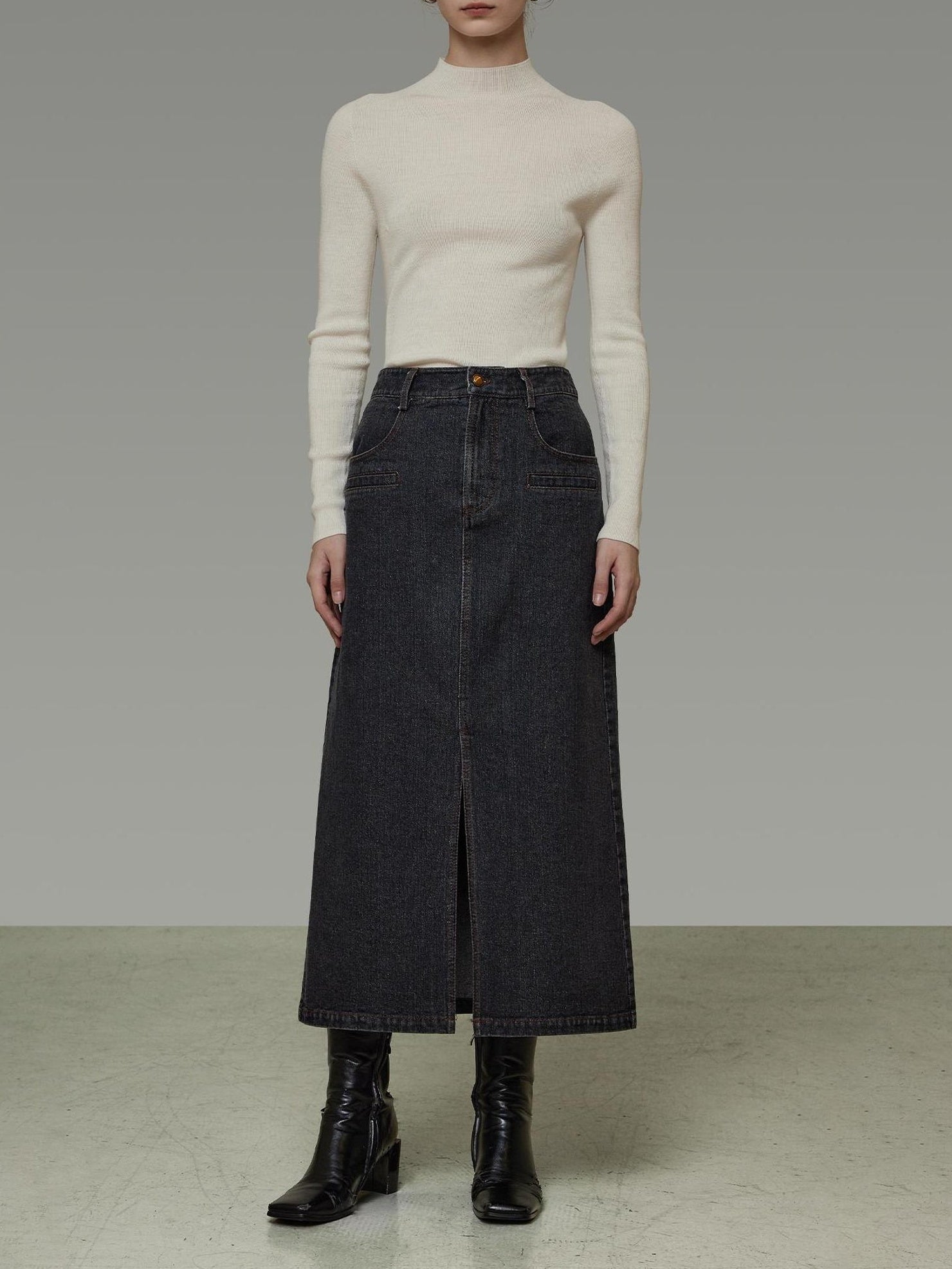 UNSPOKEN Warm Slim Fit Long Sleeve Button Front Women Washed Black Solid Color Jacket