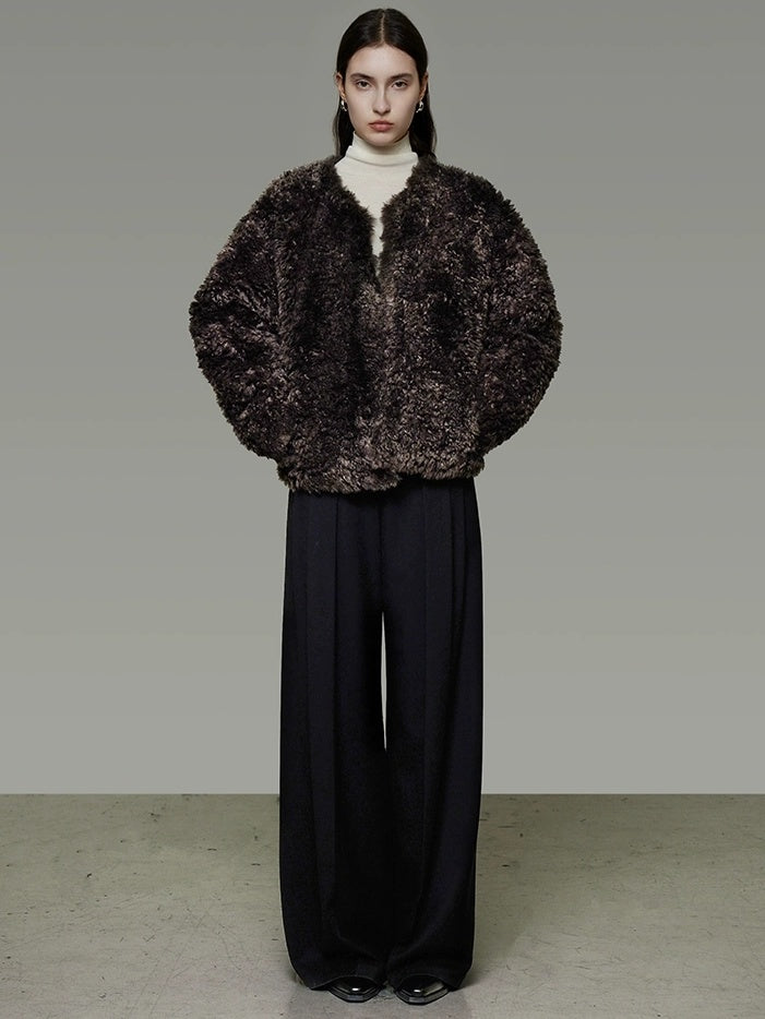 UNSPOKEN Warm Thick Collarless Cropped Loose Fit Women Solid Brown Polyester Jacket