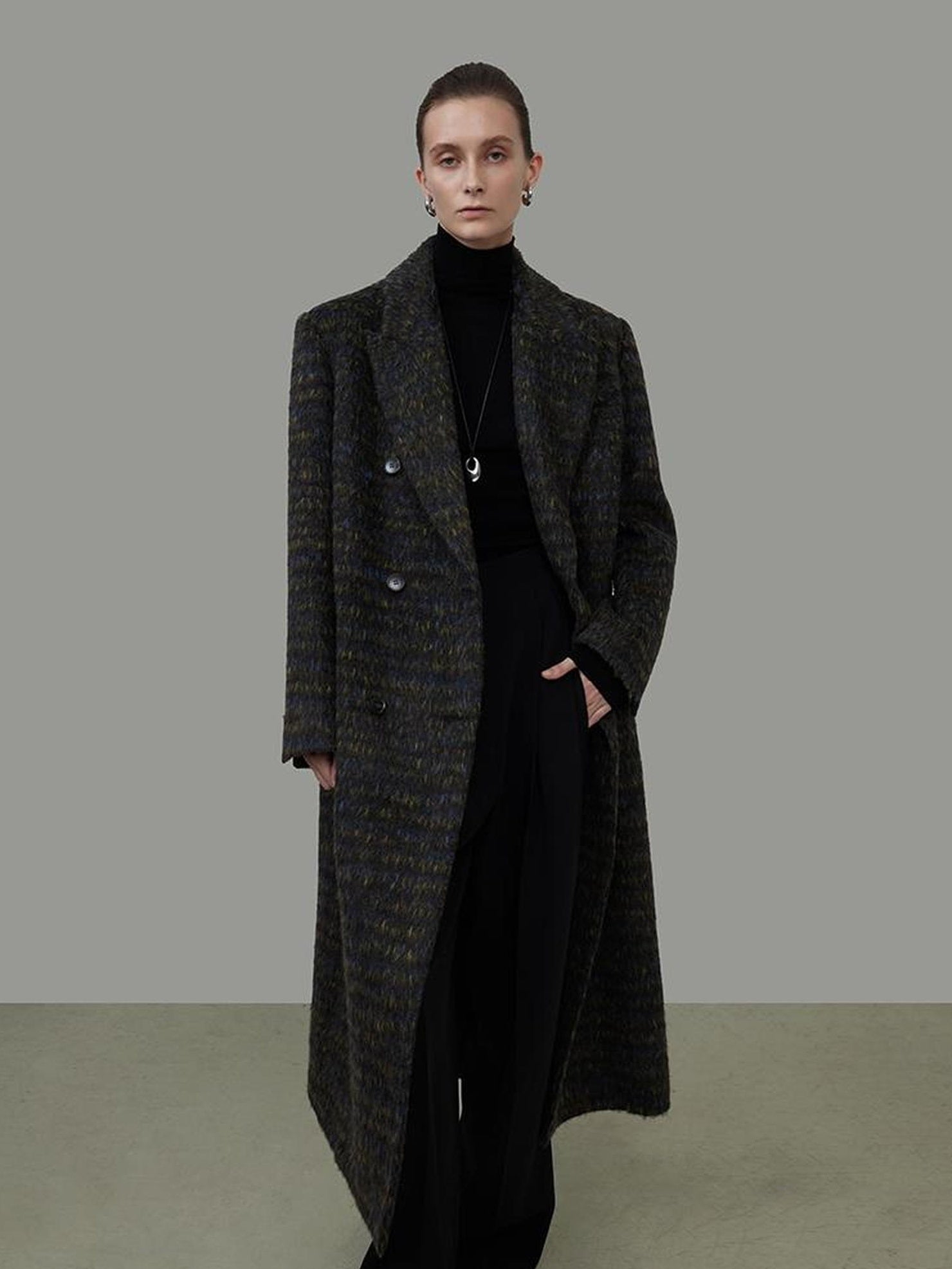 UNSPOKEN Warm Thick Double Breasted Longline Loose Fit Minimal Commuter Wool Blend Coat