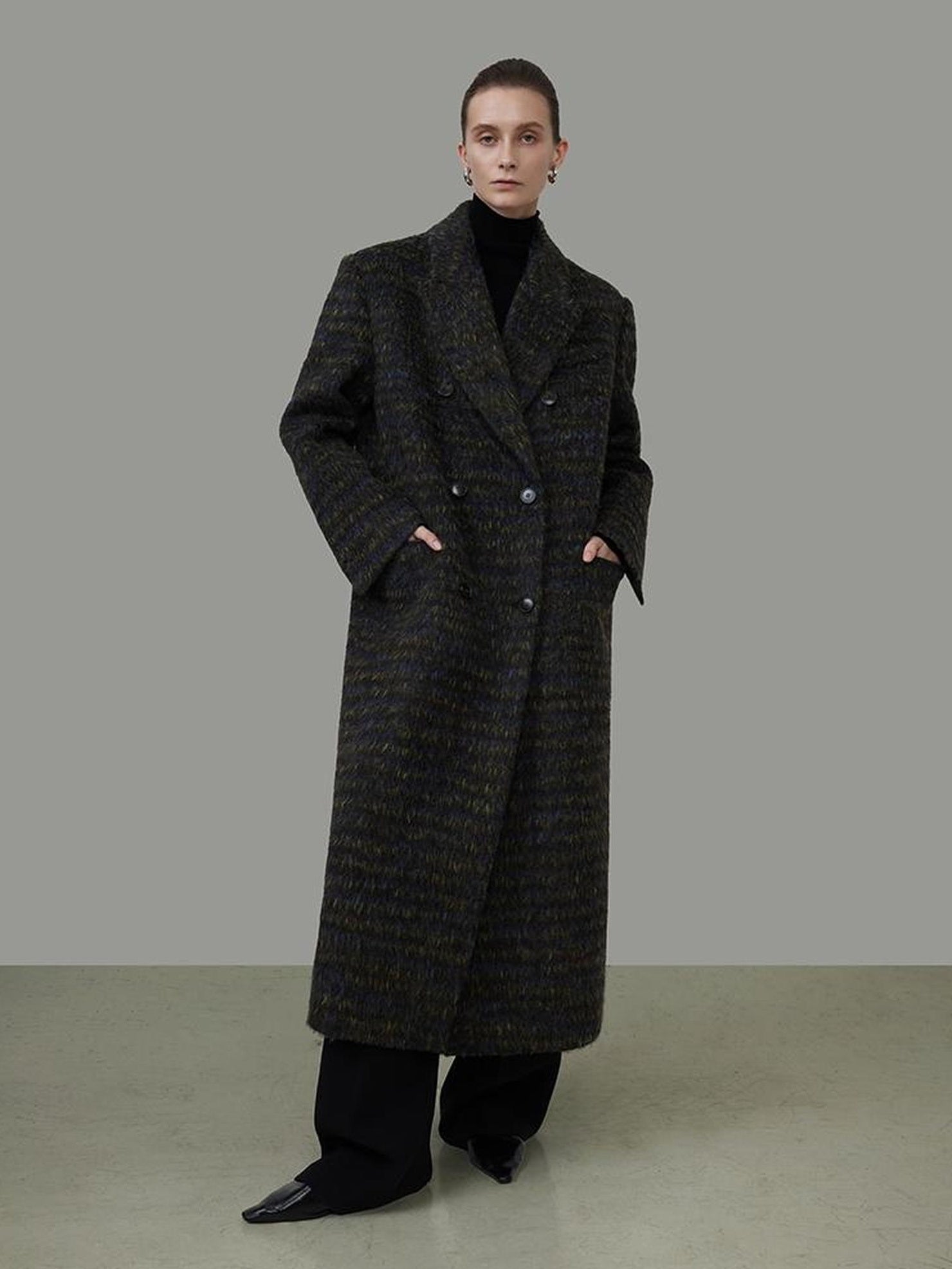 UNSPOKEN Warm Thick Double Breasted Longline Loose Fit Minimal Commuter Wool Blend Coat