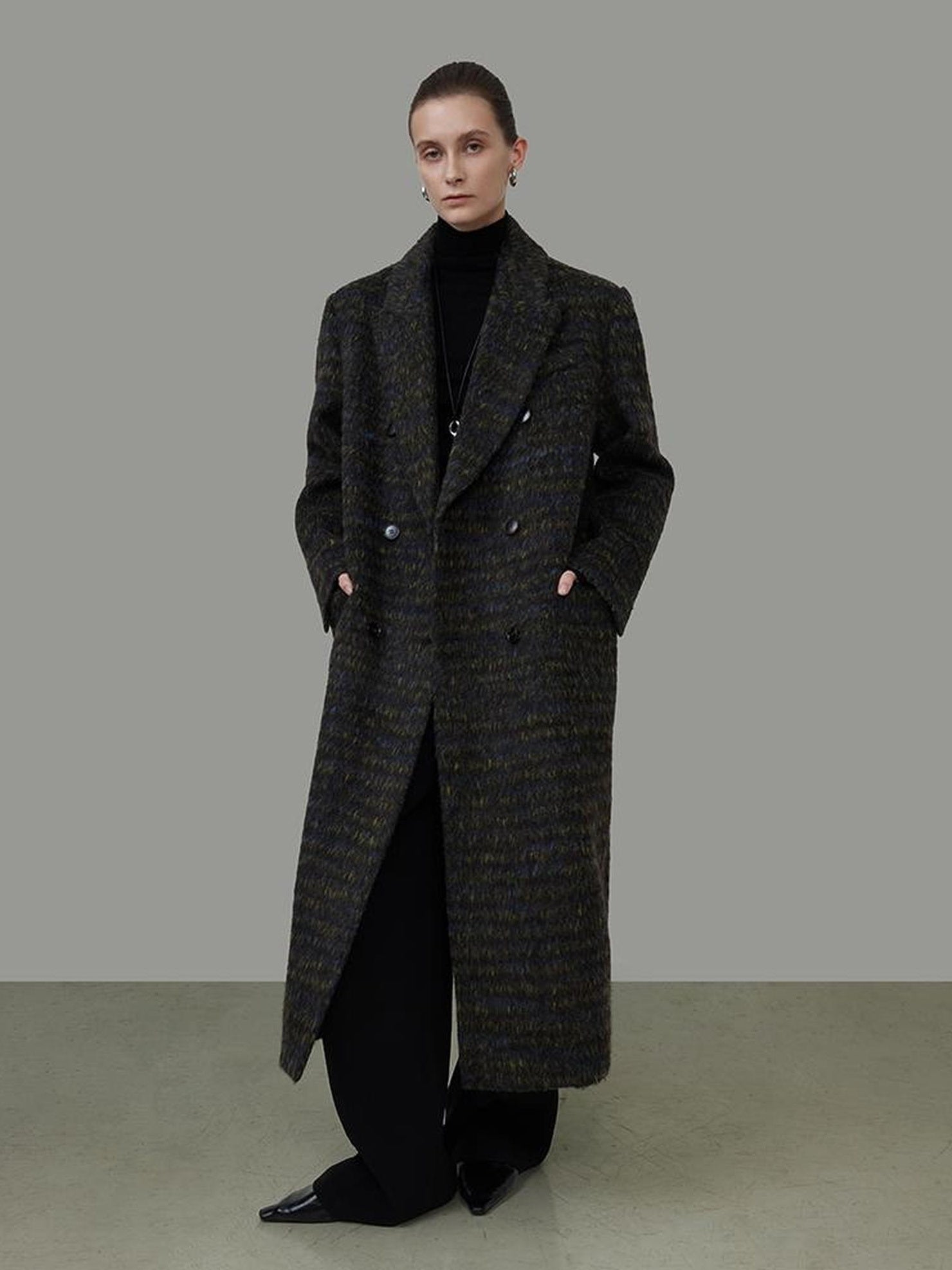 UNSPOKEN Warm Thick Double Breasted Longline Loose Fit Minimal Commuter Wool Blend Coat