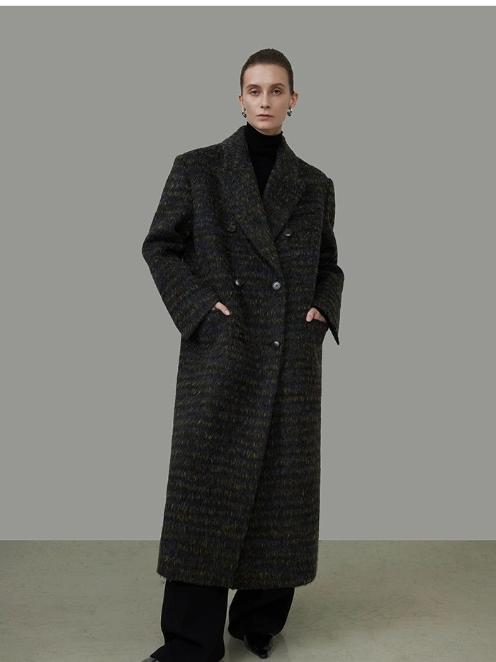 UNSPOKEN Warm Thick Double Breasted Longline Loose Fit Minimal Commuter Wool Blend Coat