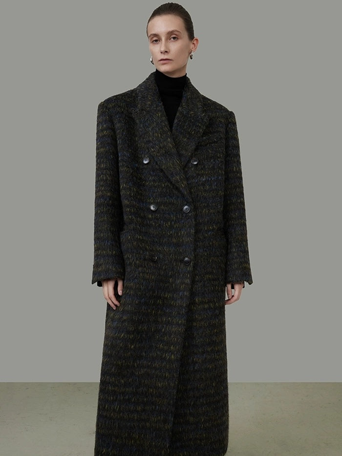 UNSPOKEN Warm Thick Double Breasted Longline Loose Fit Minimal Commuter Wool Blend Coat