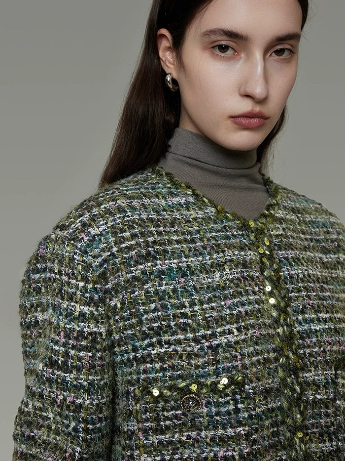 UNSPOKEN Wool Blend 3D Tailored Minimalist Commuter Loose Fit Round Neck Green Jacket