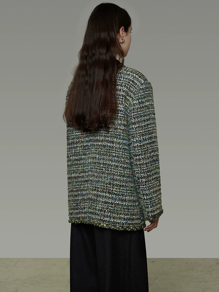 UNSPOKEN Wool Blend 3D Tailored Minimalist Commuter Loose Fit Round Neck Green Jacket