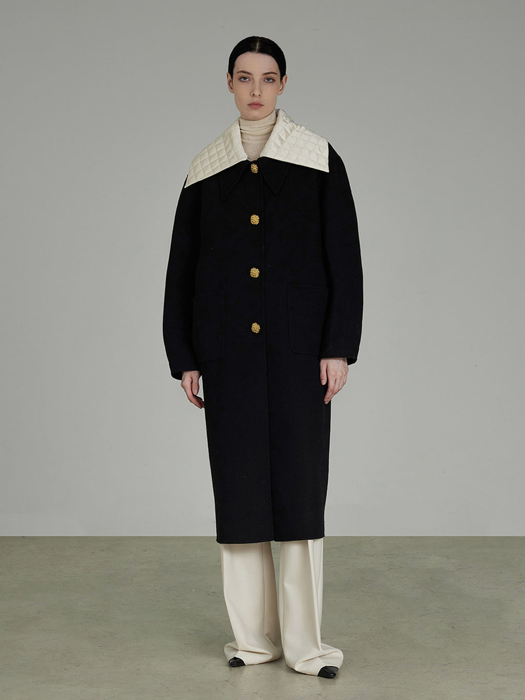 UNSPOKEN Wool Blend Black Beige Single Breasted Straight Long Minimalist Commuter Coat