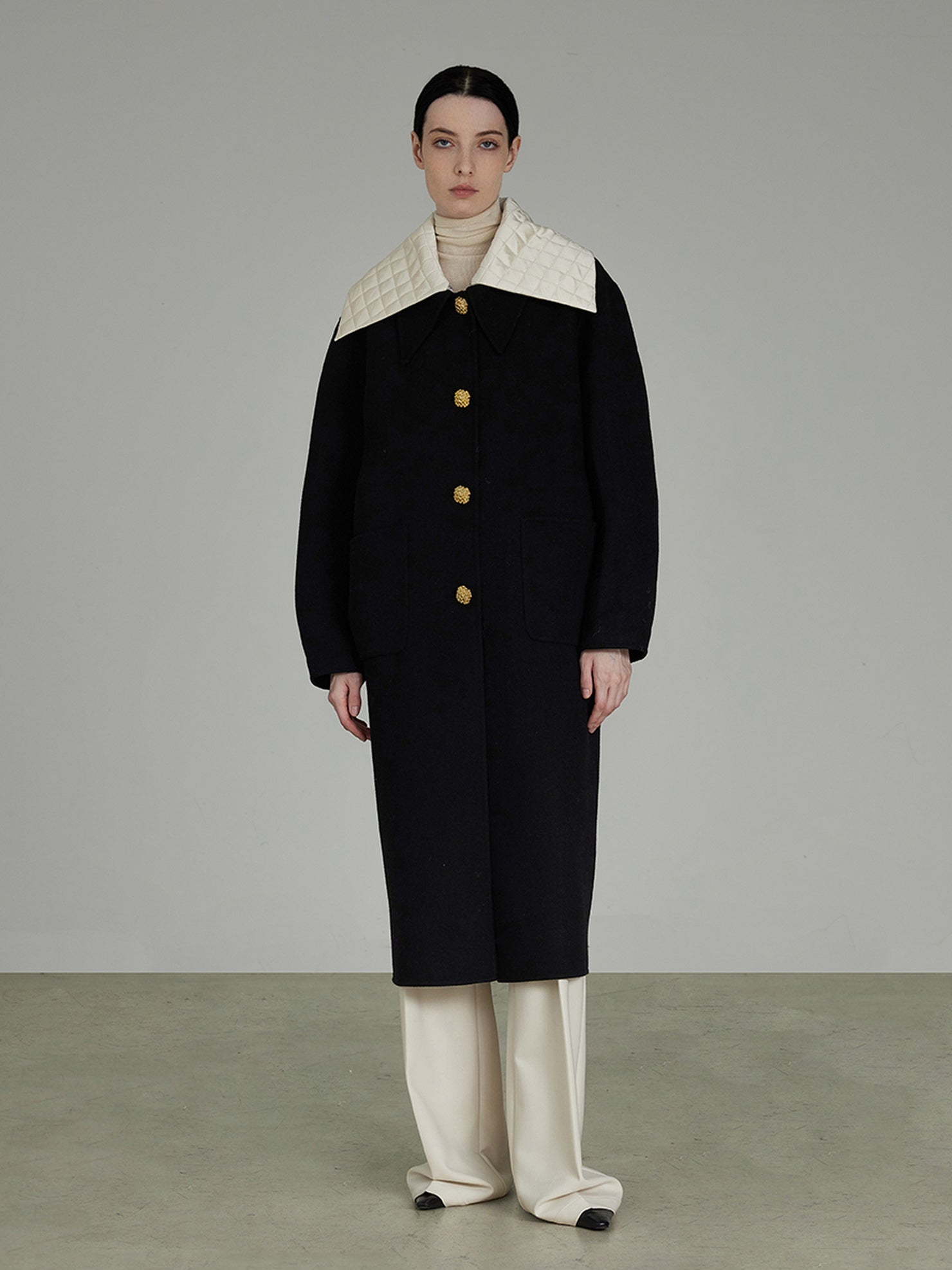 UNSPOKEN Wool Blend Black Beige Single Breasted Straight Long Minimalist Commuter Coat