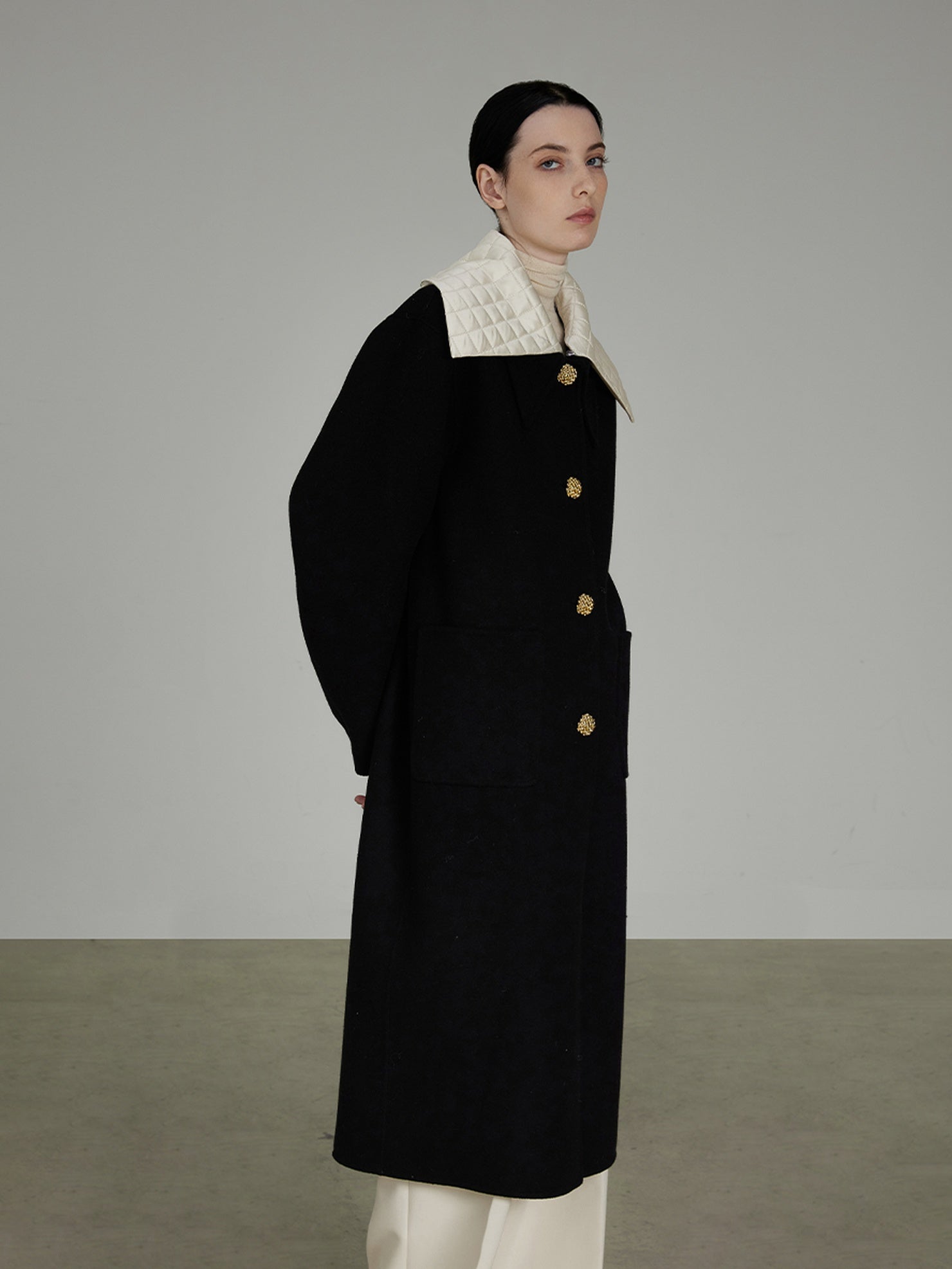 UNSPOKEN Wool Blend Black Beige Single Breasted Straight Long Minimalist Commuter Coat