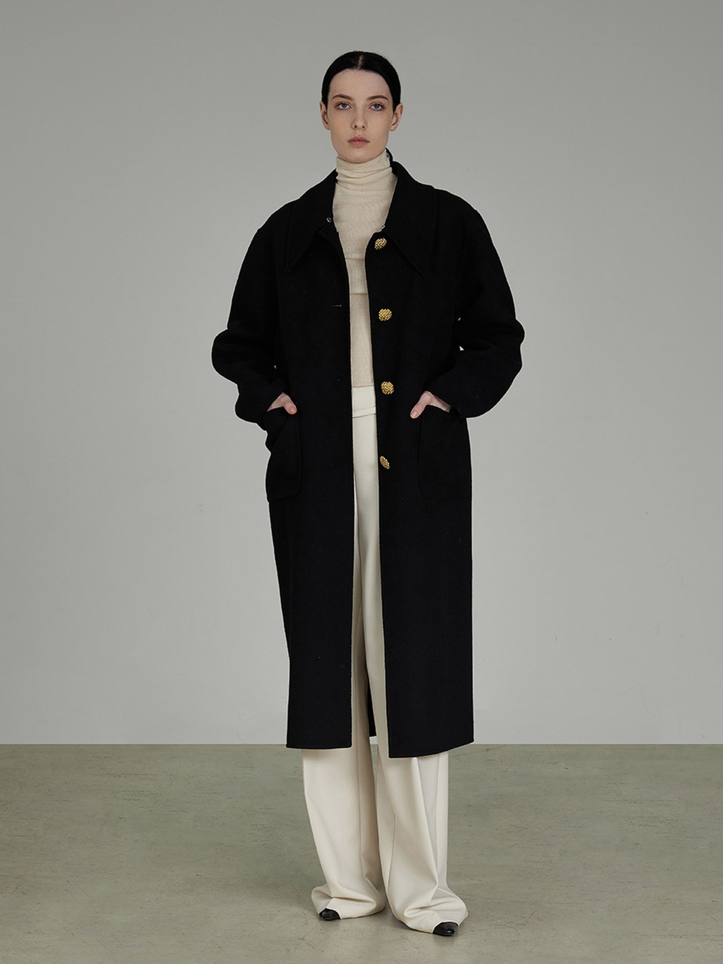 UNSPOKEN Wool Blend Black Beige Single Breasted Straight Long Minimalist Commuter Coat