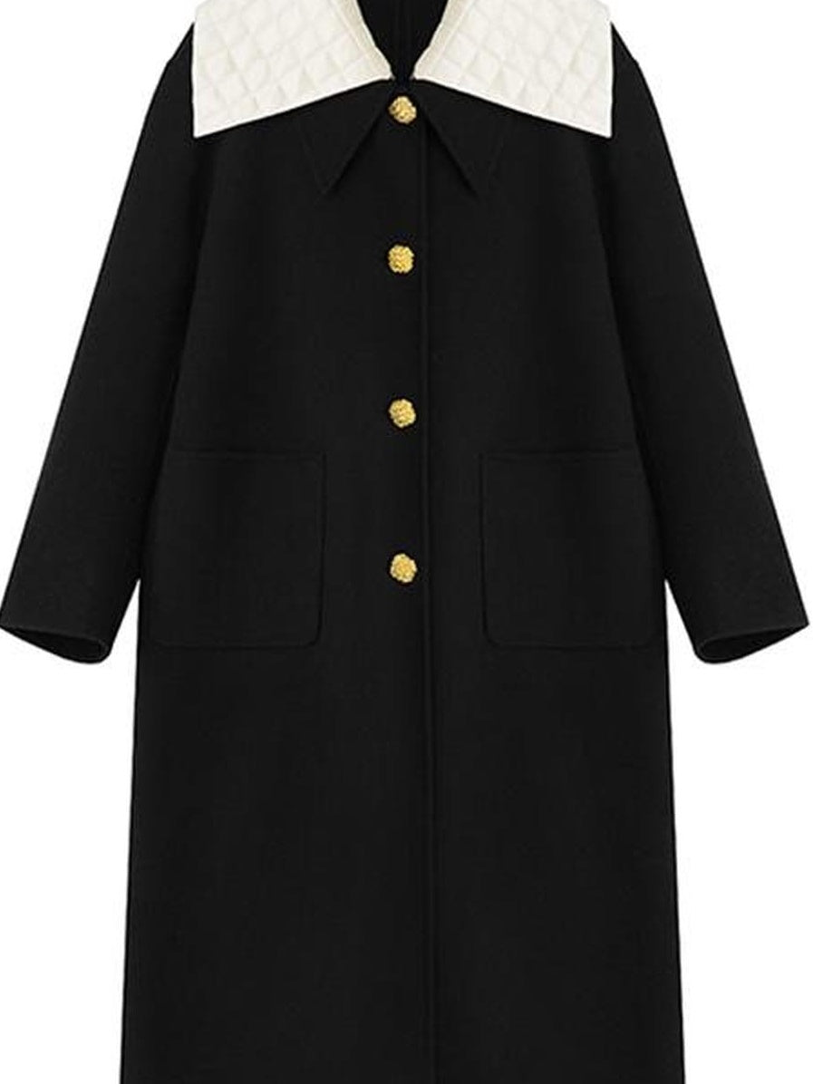 UNSPOKEN Wool Blend Black Beige Single Breasted Straight Long Minimalist Commuter Coat