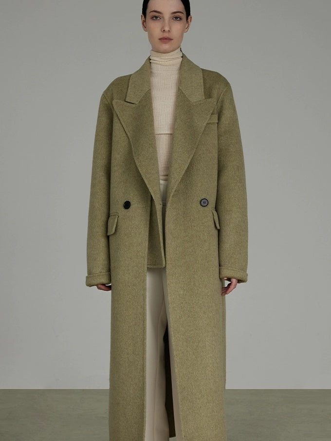 UNSPOKEN Wool Blend Double Breasted Faux Two Piece Straight Fit Commuter Avocado Coat