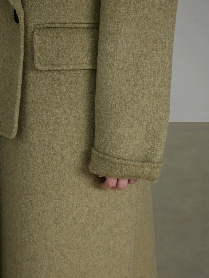 UNSPOKEN Wool Blend Double Breasted Faux Two Piece Straight Fit Commuter Avocado Coat