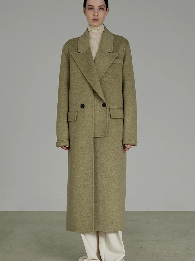 UNSPOKEN Wool Blend Double Breasted Faux Two Piece Straight Fit Commuter Avocado Coat