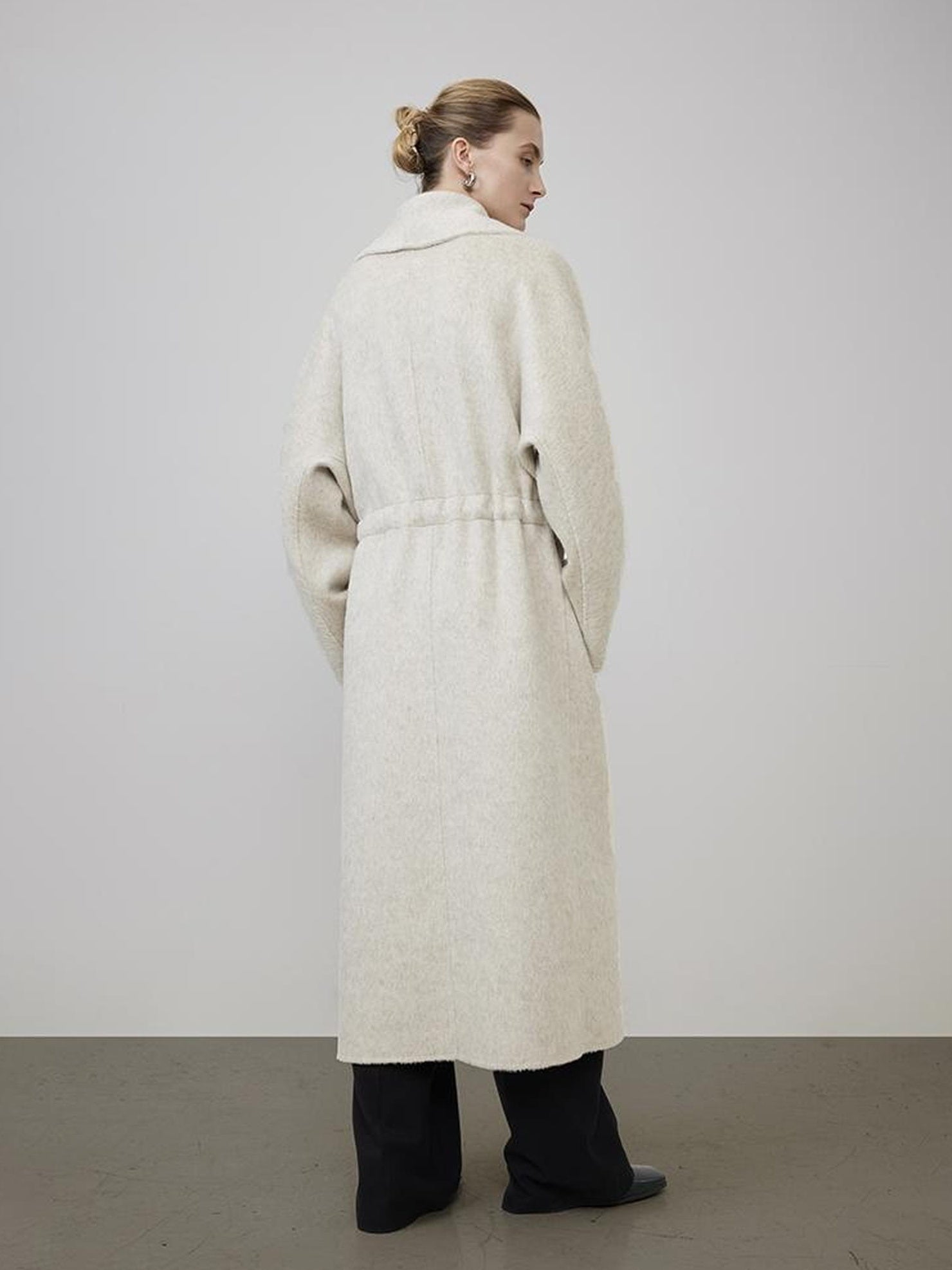 UNSPOKEN Wool Rabbit Cashmere Silk Blend Minimal Straight Belted Workwear Longline Coat