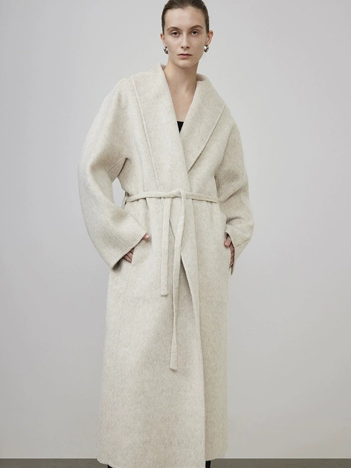 UNSPOKEN Wool Rabbit Cashmere Silk Blend Minimal Straight Belted Workwear Longline Coat
