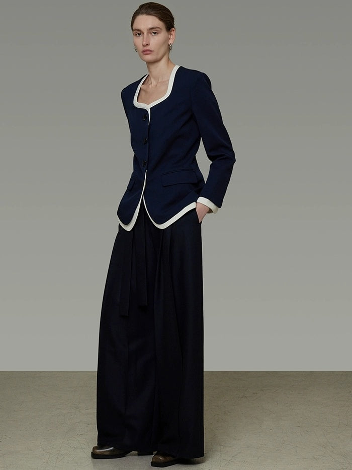 UNSPOKEN Wrinkle Resistant Stretch Commuter Relaxed Button Front Flap Pocket Navy Blouse