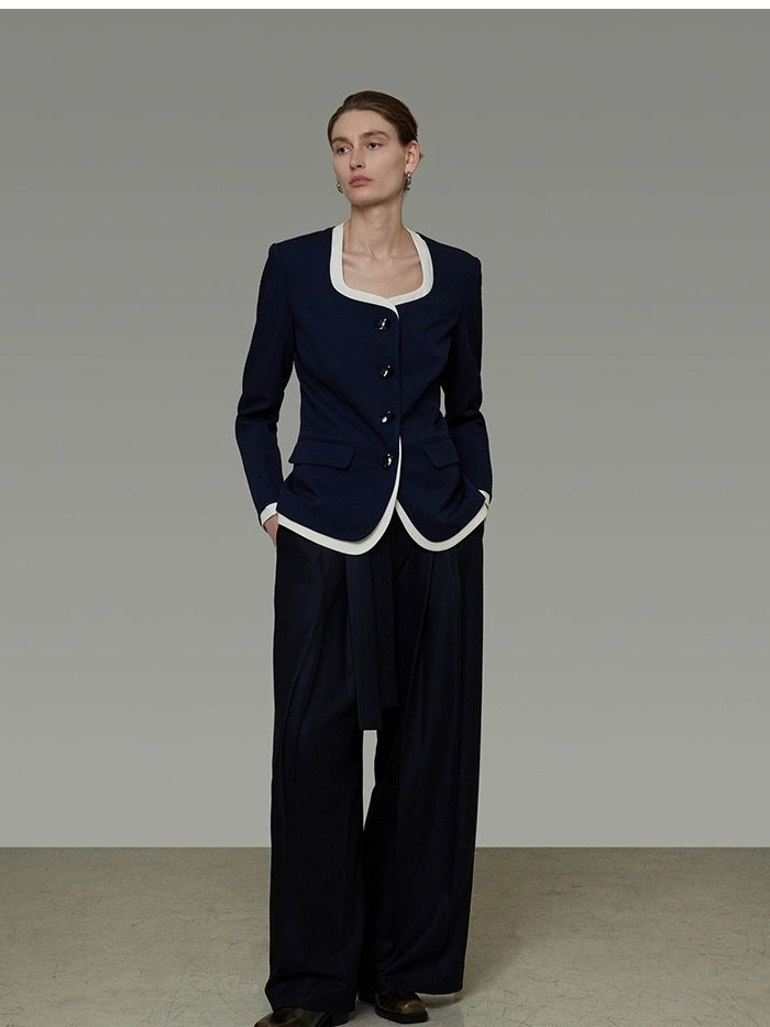 UNSPOKEN Wrinkle Resistant Stretch Commuter Relaxed Button Front Flap Pocket Navy Blouse