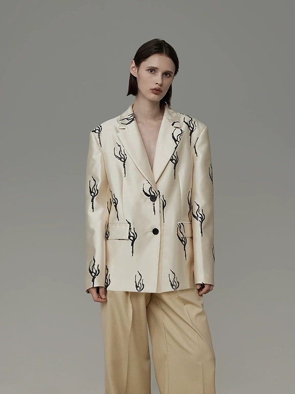 UNSPOKEN Young Professional Chic Loose Fit Single Breasted Notched Lapel Beige Blazer